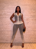 CHIC CONTRAST RIBBED TWO-PIECE SET