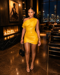 GOLDEN HOUR RUCHED MINI DRESS