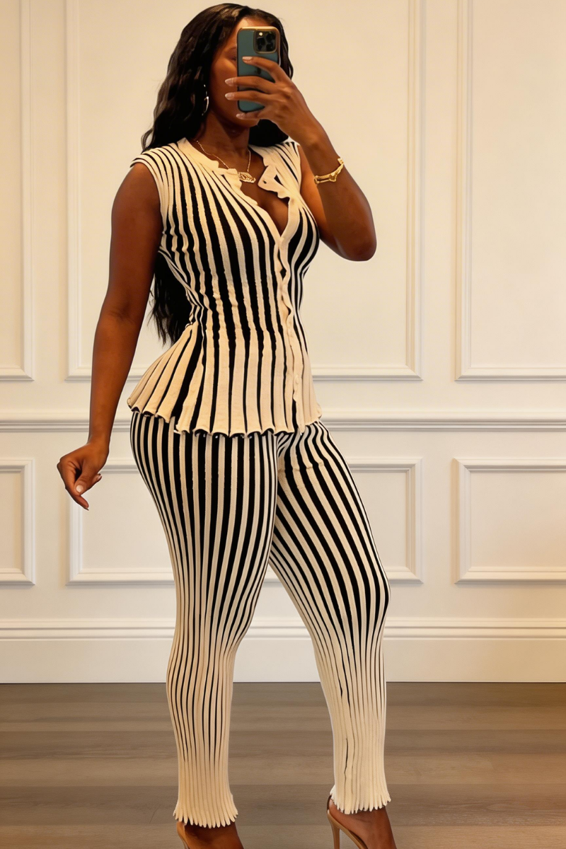 CHIC CONTRAST RIBBED TWO-PIECE SET