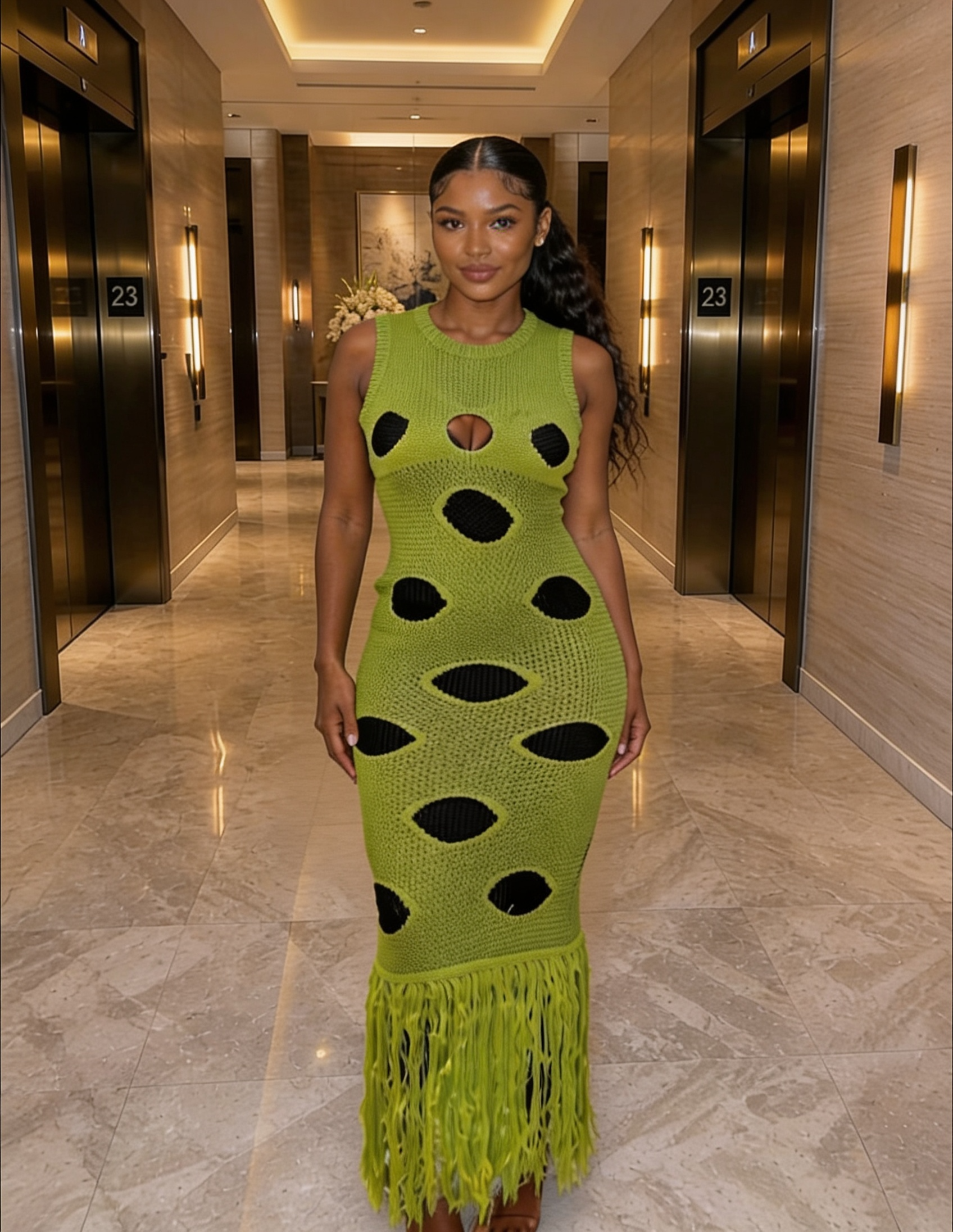 LIME LUXE FRINGE MAXI DRESS