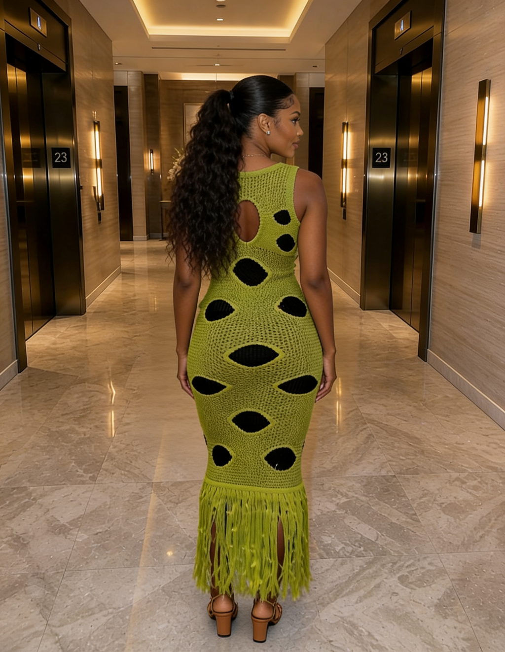 LIME LUXE FRINGE MAXI DRESS