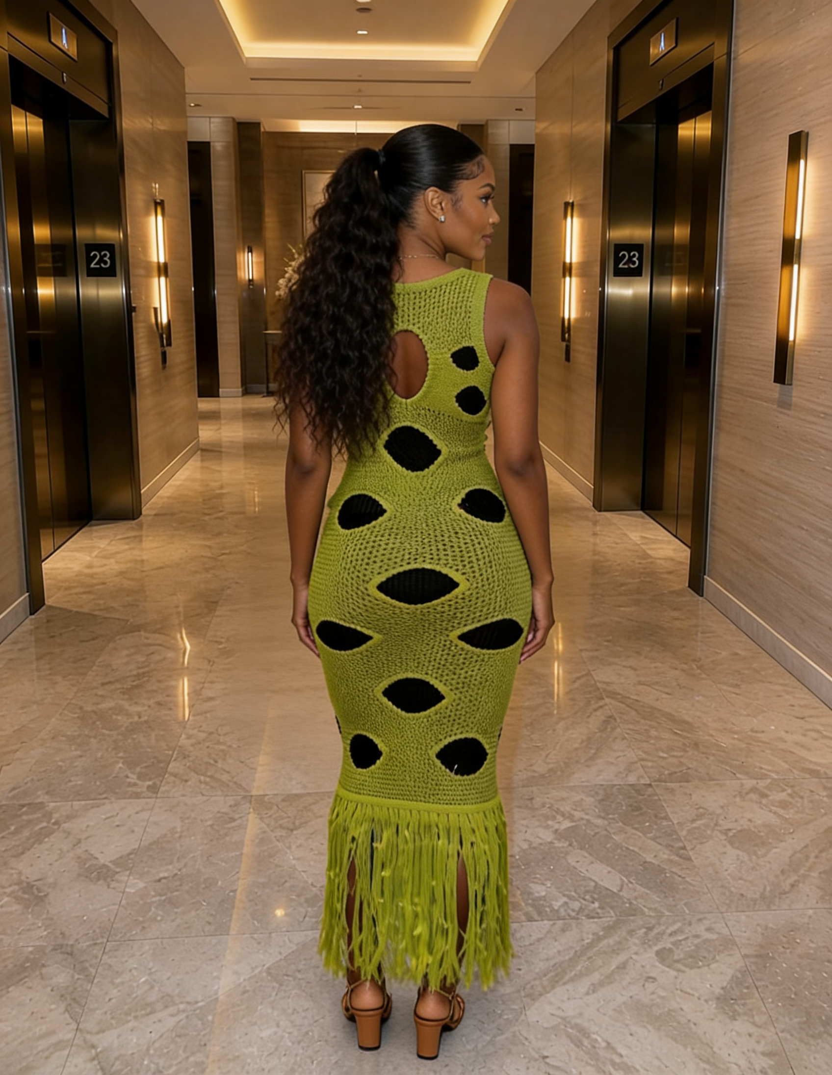 LIME LUXE FRINGE MAXI DRESS